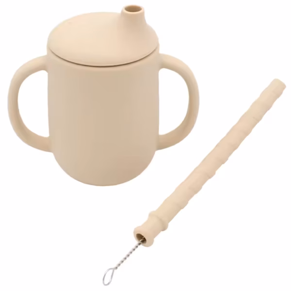 Schnabeltasse mit Trinkhalm creme