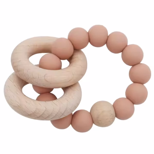 Beißring mit Silikonperlen rose