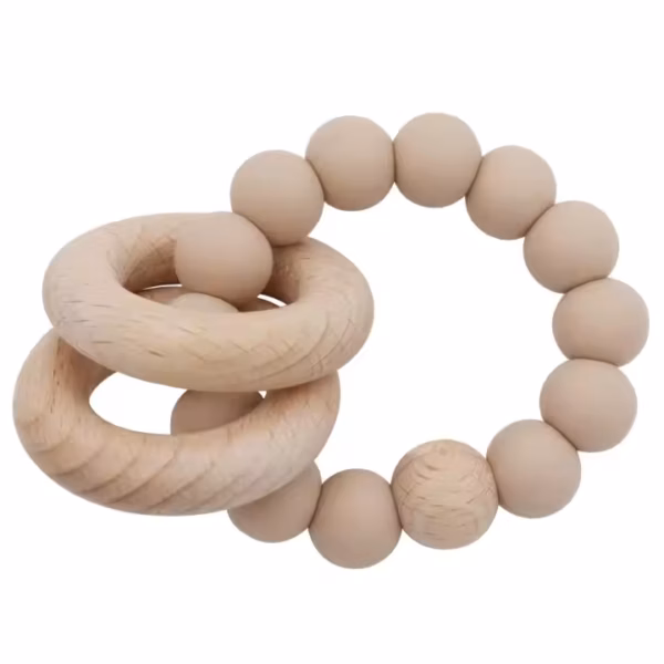 Beißring mit Silikonperlen beige