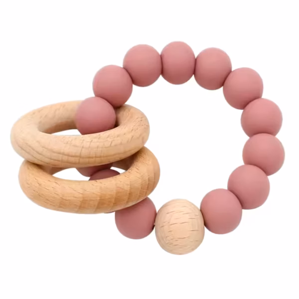 Beißring mit Silikonperlen pink