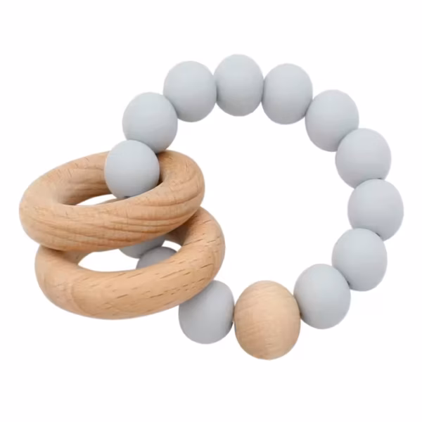 Beißring mit Silikonperlen grey